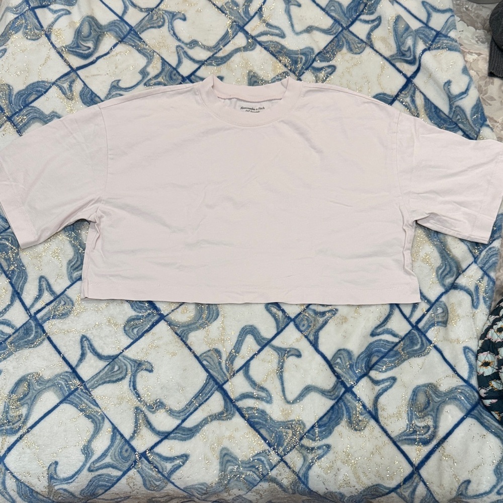 Abercrombie & Fitch Pale Pink Cropped Crew Tee